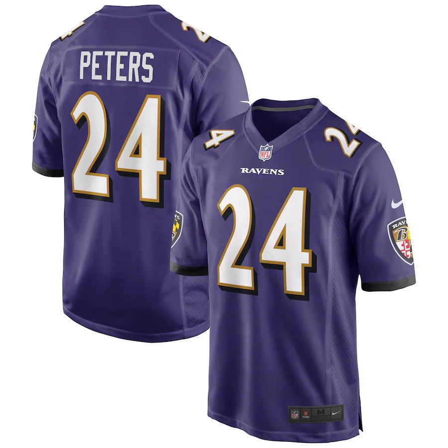 Men Baltimore Ravens 24 Marcus Peters Nike Purple Game NFL Jersey